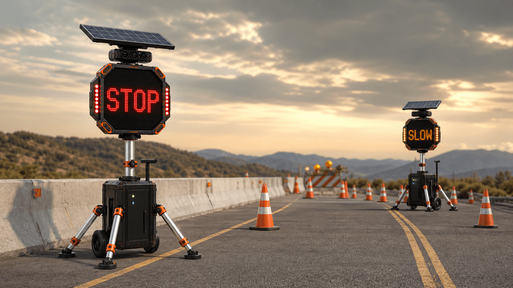 Two Kaleido roadside units coordinating a temporary one-lane work zone