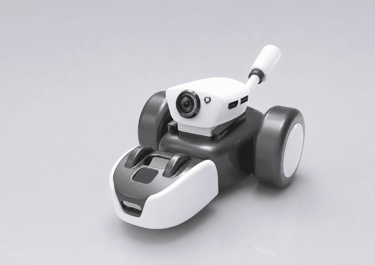 Final Mousr industrial design with protected wheels and a tail