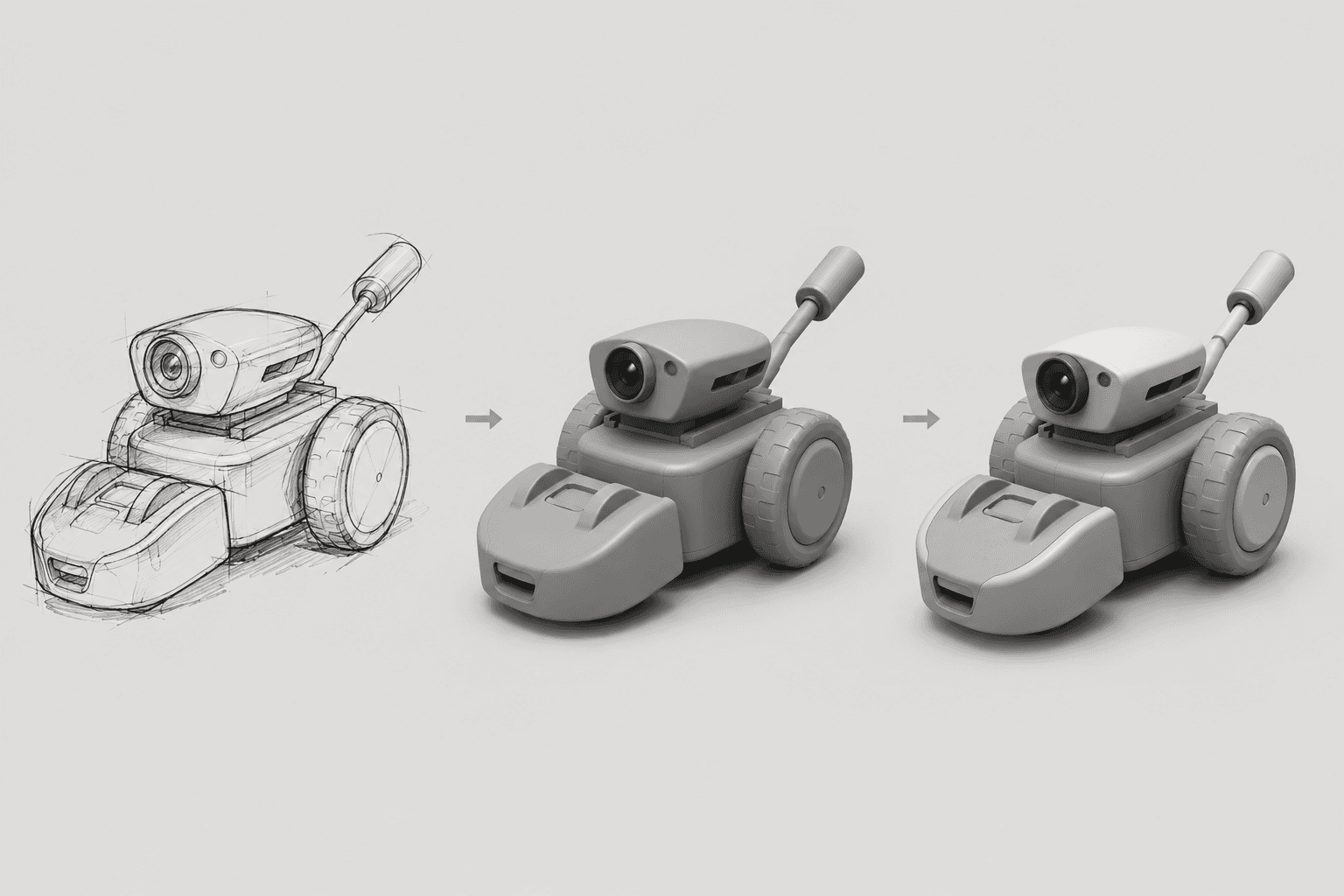 Mousr progression from sketch to digital model