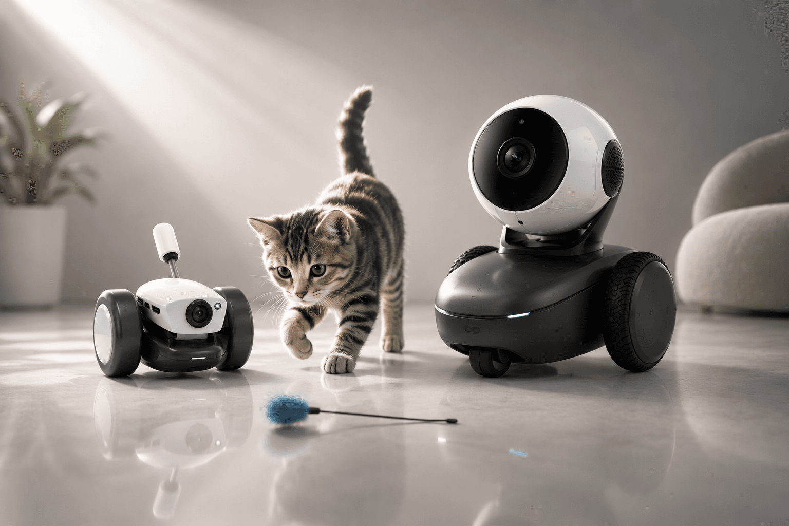 Mousr and a later home camera concept in a room with a cat
