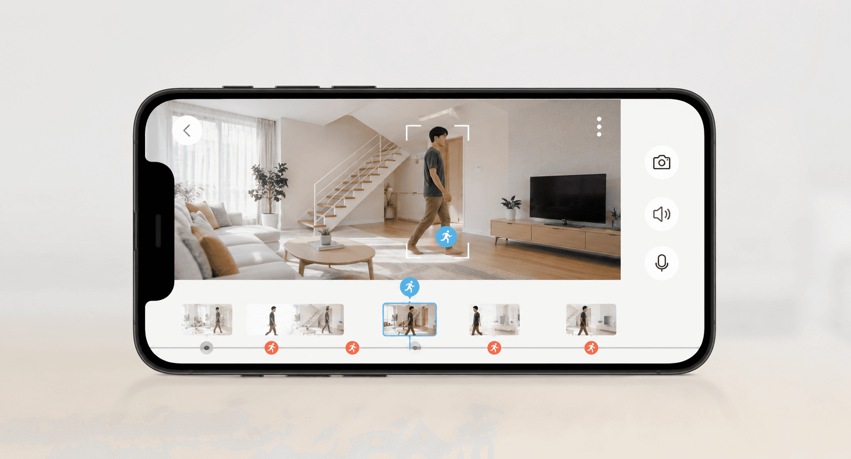 Mobile timeline concept showing person detection in a home