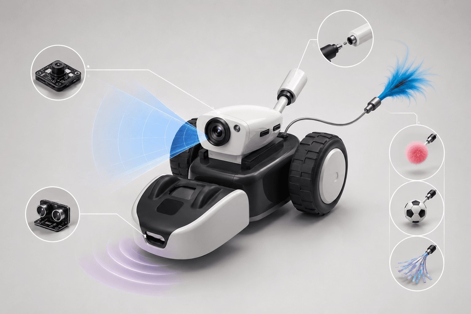 Mousr sensors, camera, wheels, and interchangeable tail system