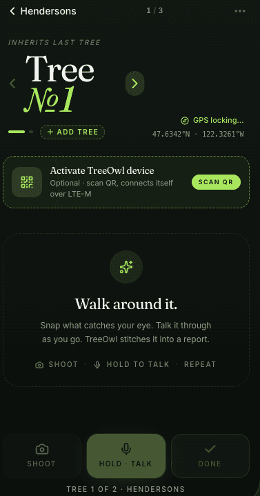 TreeOwl mobile field capture screen