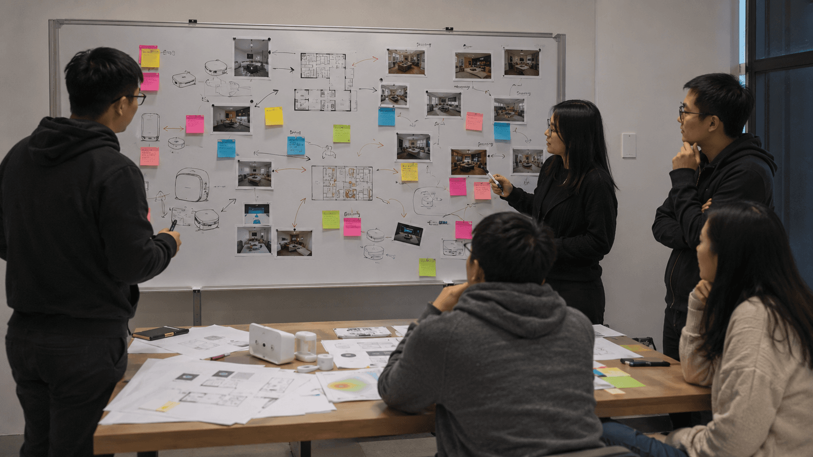 SENSORY research team working through a home map and concept sketches