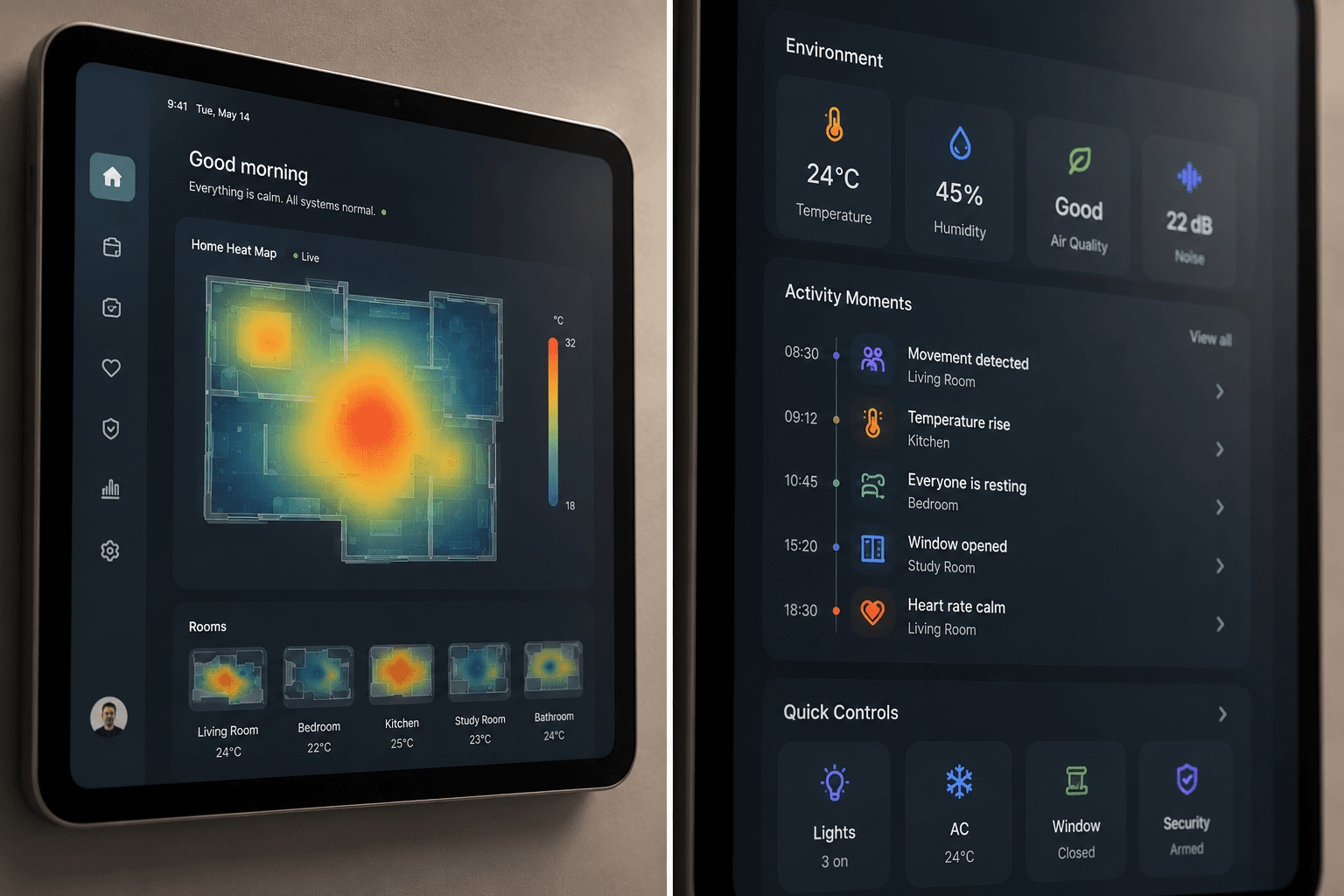 Family using the SENSORY heat-map system in a kitchen