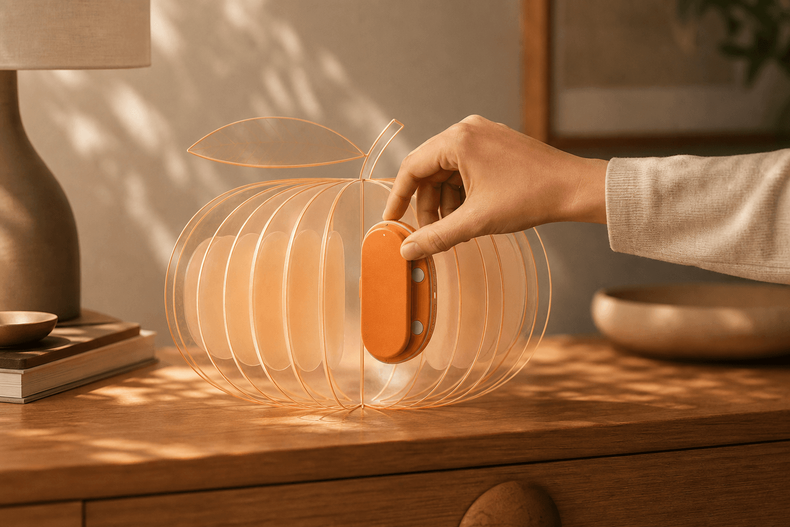 A hand docking Slice into its translucent home companion