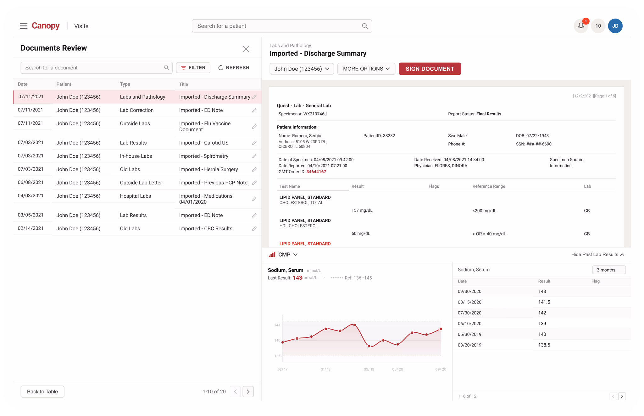 Final EMR document review interface