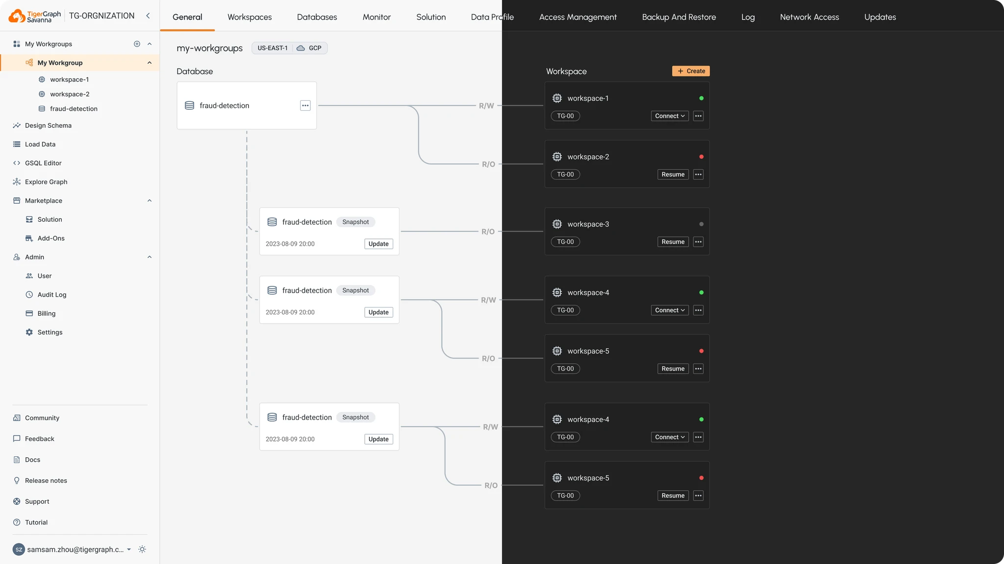 Light and dark TigerGraph themes